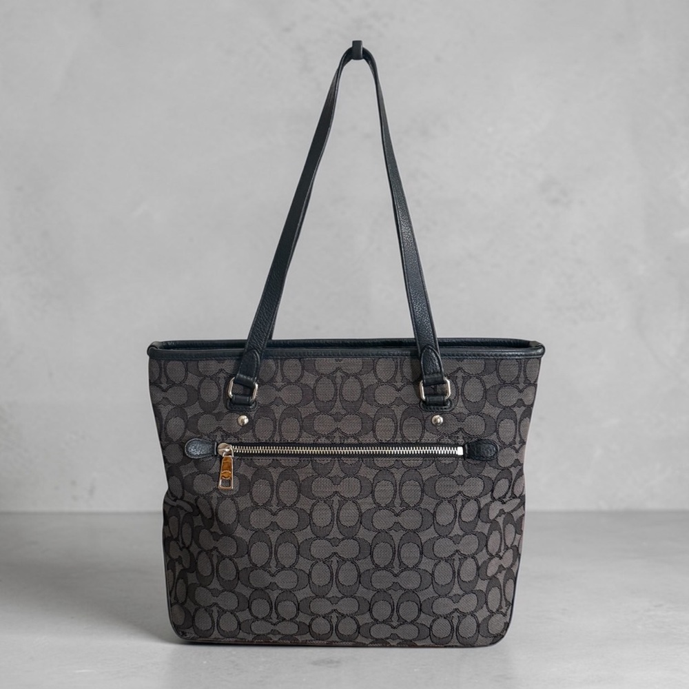 Authentic Coach Signature Black Grey Zip Top Tote Bag - Picture 4 of 13